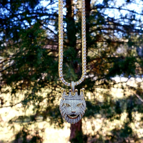 14k Gold Plated Micro Diamond Lion Tennis Necklace - Picture 5 of 5